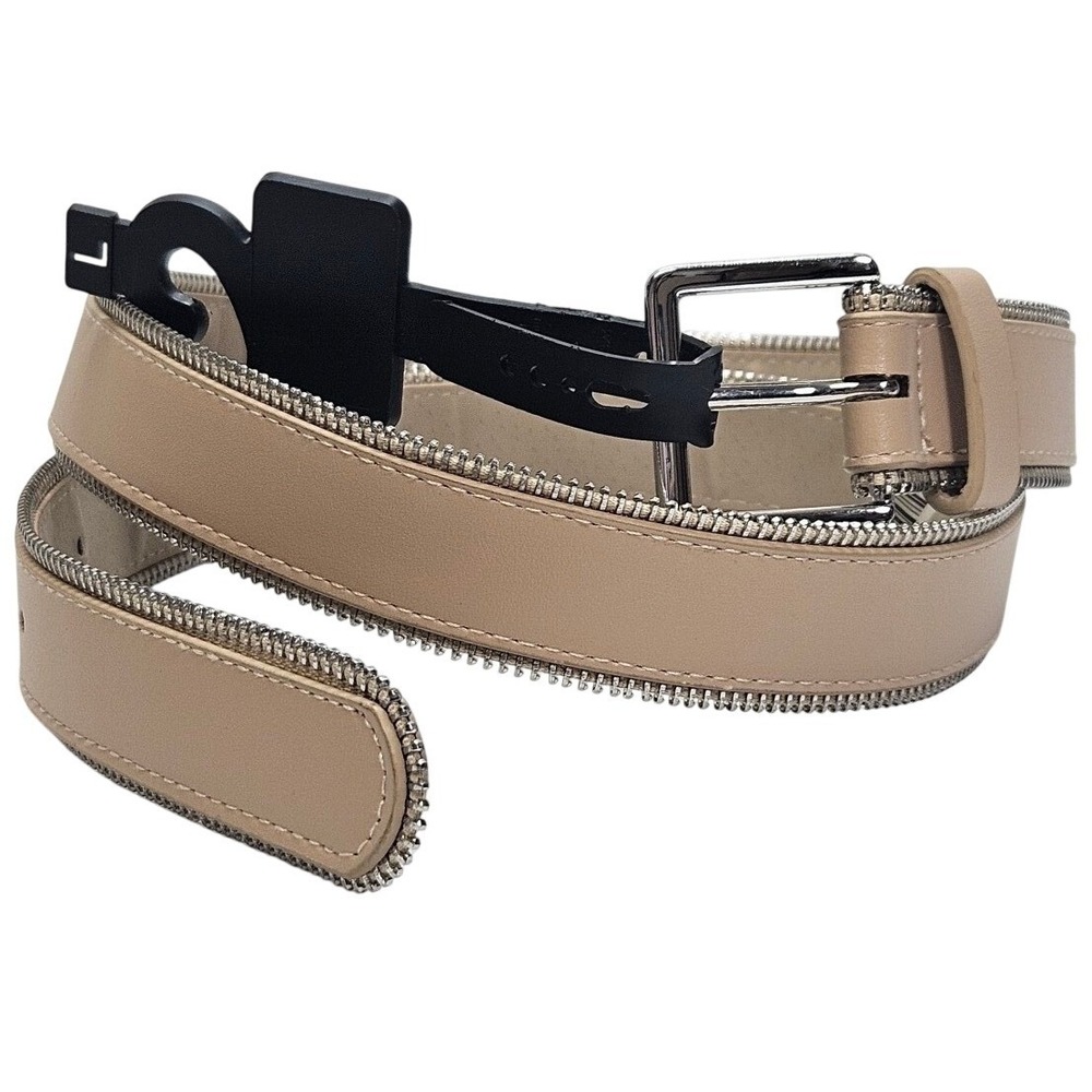 Tan Beige Full Zipper Detail Belt‎ Women's Size L Fashion Accessory